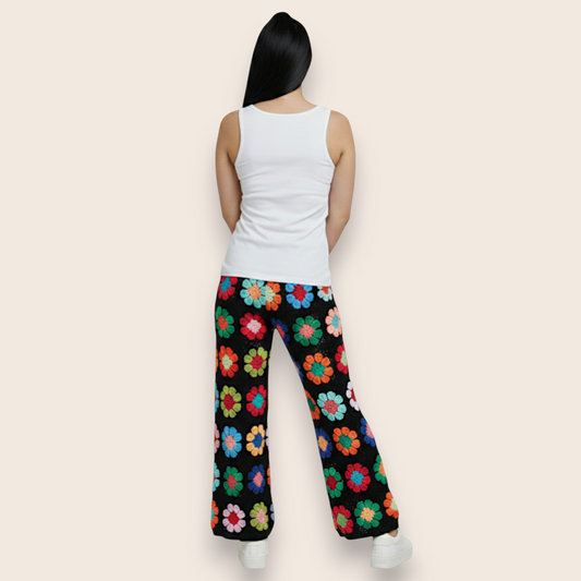 Hand-Knit Granny Square Flower Patchwork Pants