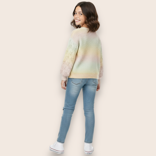 Hand-Knit Pastel Gradient Chunky Cable Knit Sweater