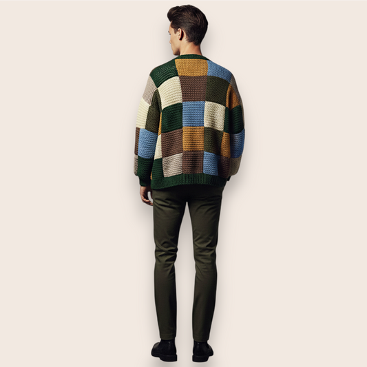 Hand-Knit Patchwork Cardigan in Earth Tones