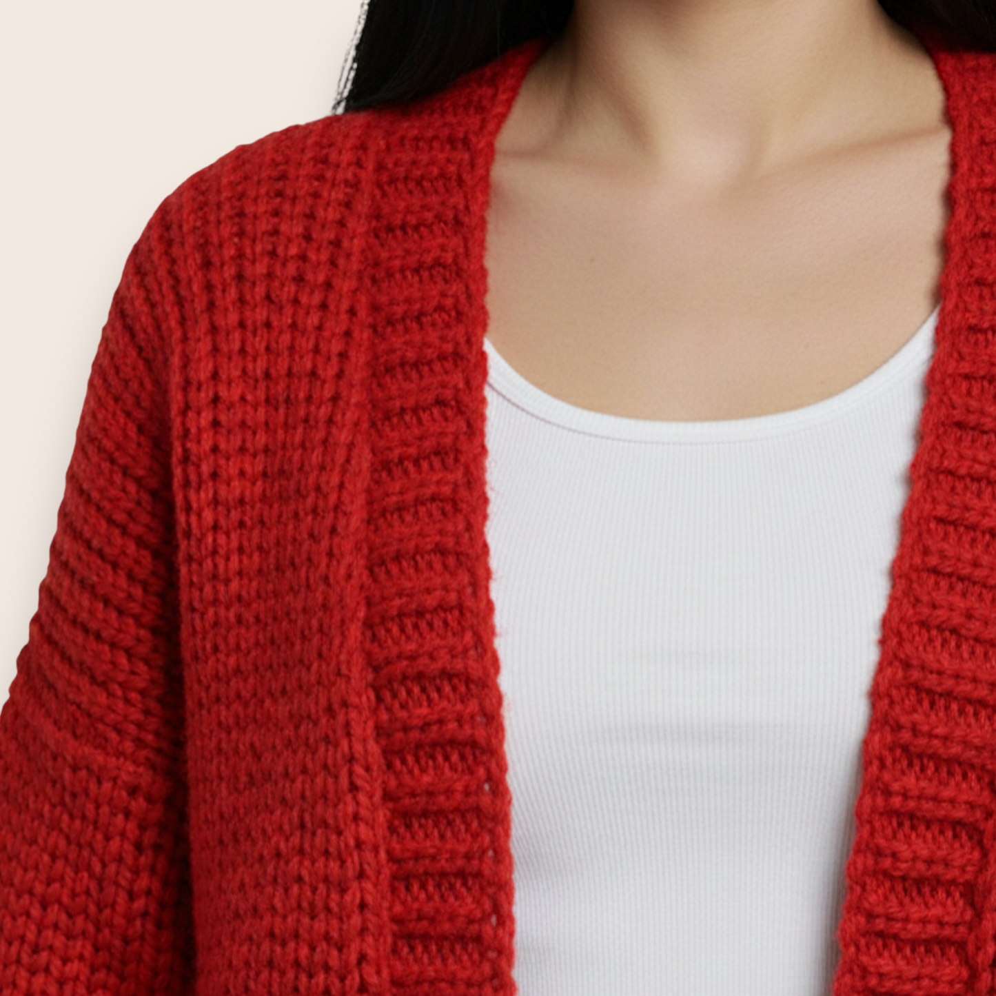 Chunky Hand-Knitted Relaxed Cardigan in Vibrant Crimson
