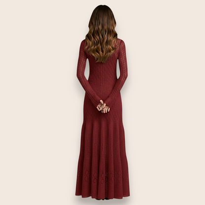 Hand-Knit Burgundy Lace Maxi Dress in Mohair Blend