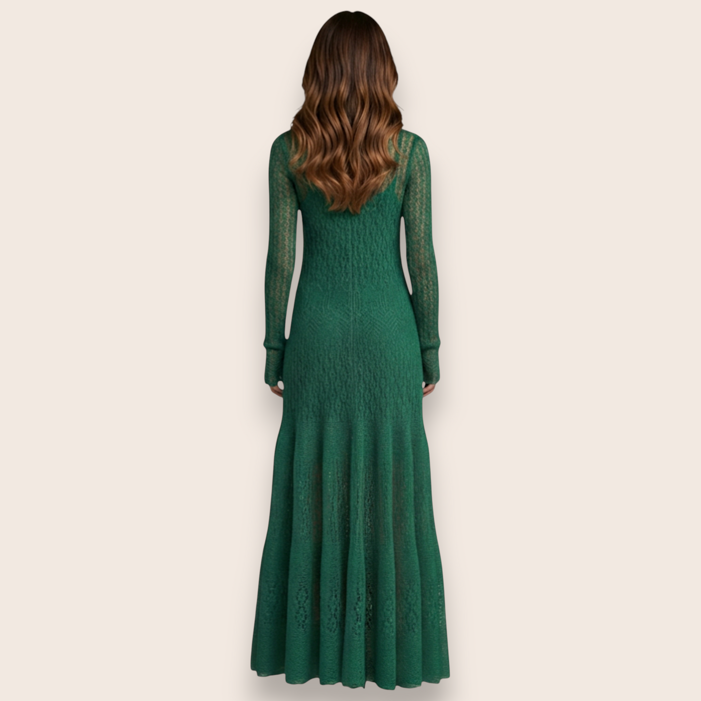 Hand-Knit Emerald Lace Maxi Dress in Mohair Blend