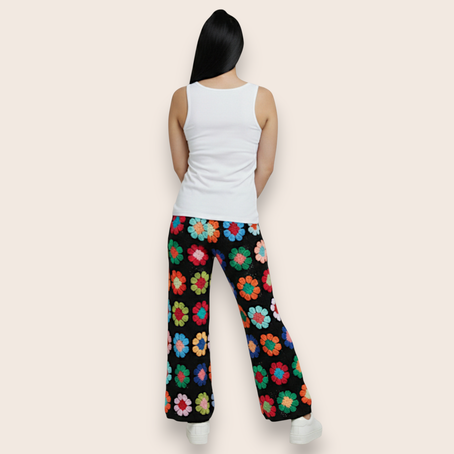 Hand-Knit Granny Square Flower Patchwork Pants