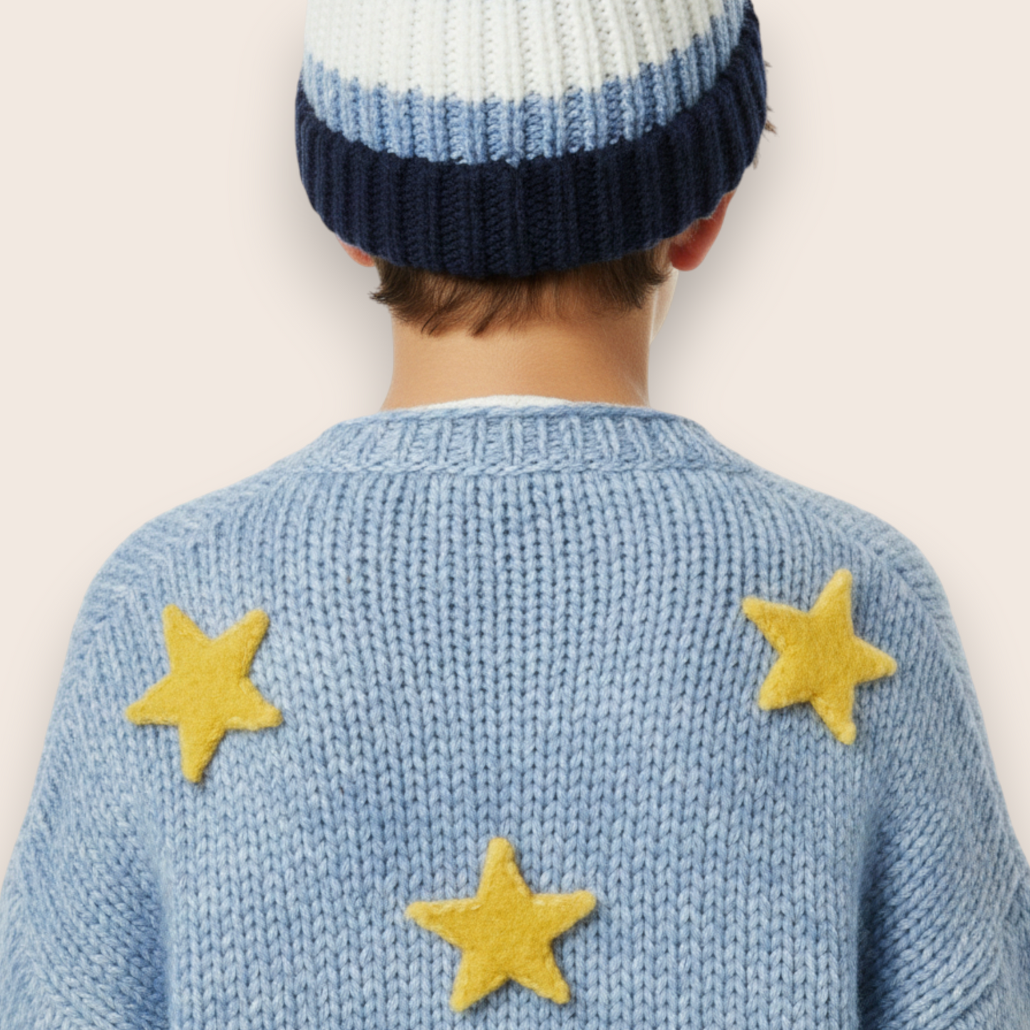 Hand-Knit Blue & White Textured Beanie