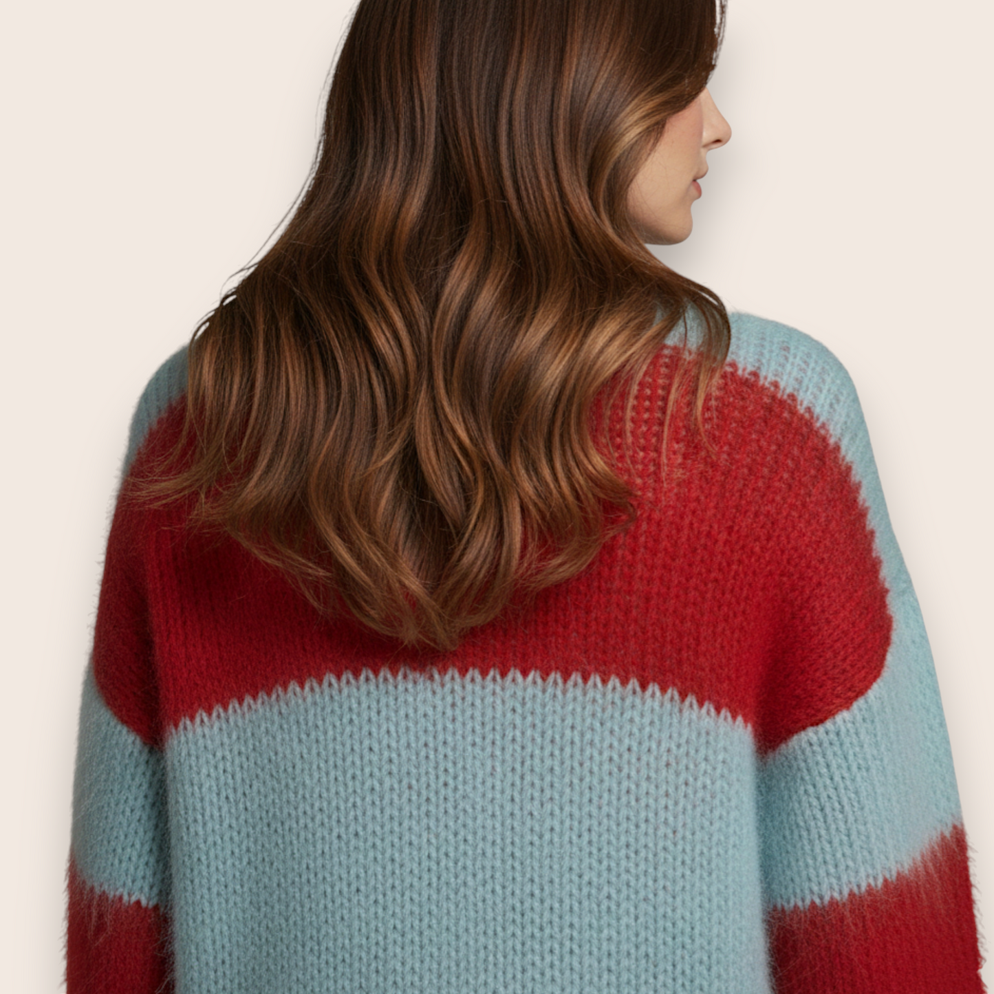 Hand-Knitted Oversized Striped Mohair Maxi Cardigan in Crimson and Sky Blue