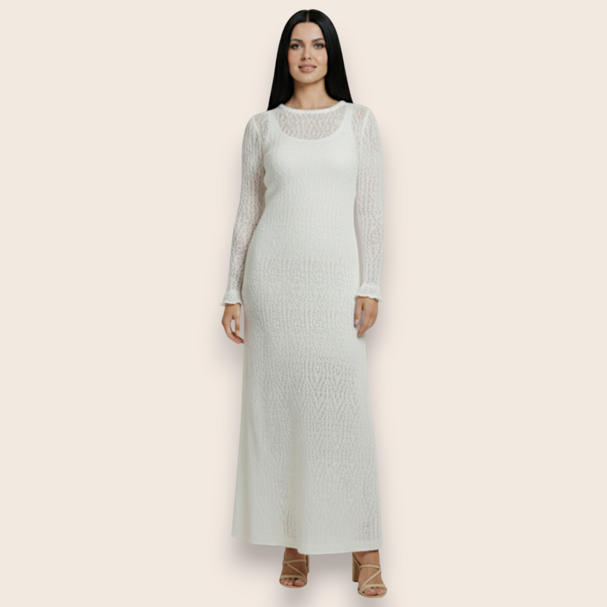Hand-Knit Geometric Lace Maxi Dress