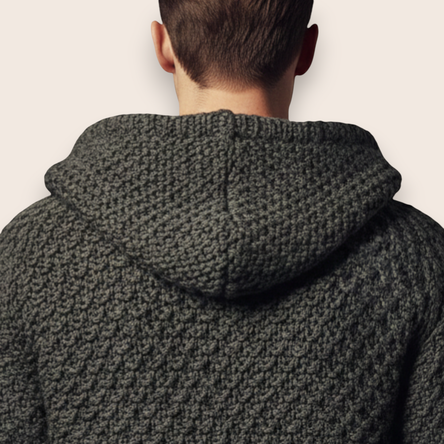 Hand-Knit Charcoal Textured Zip-Front Hoodie