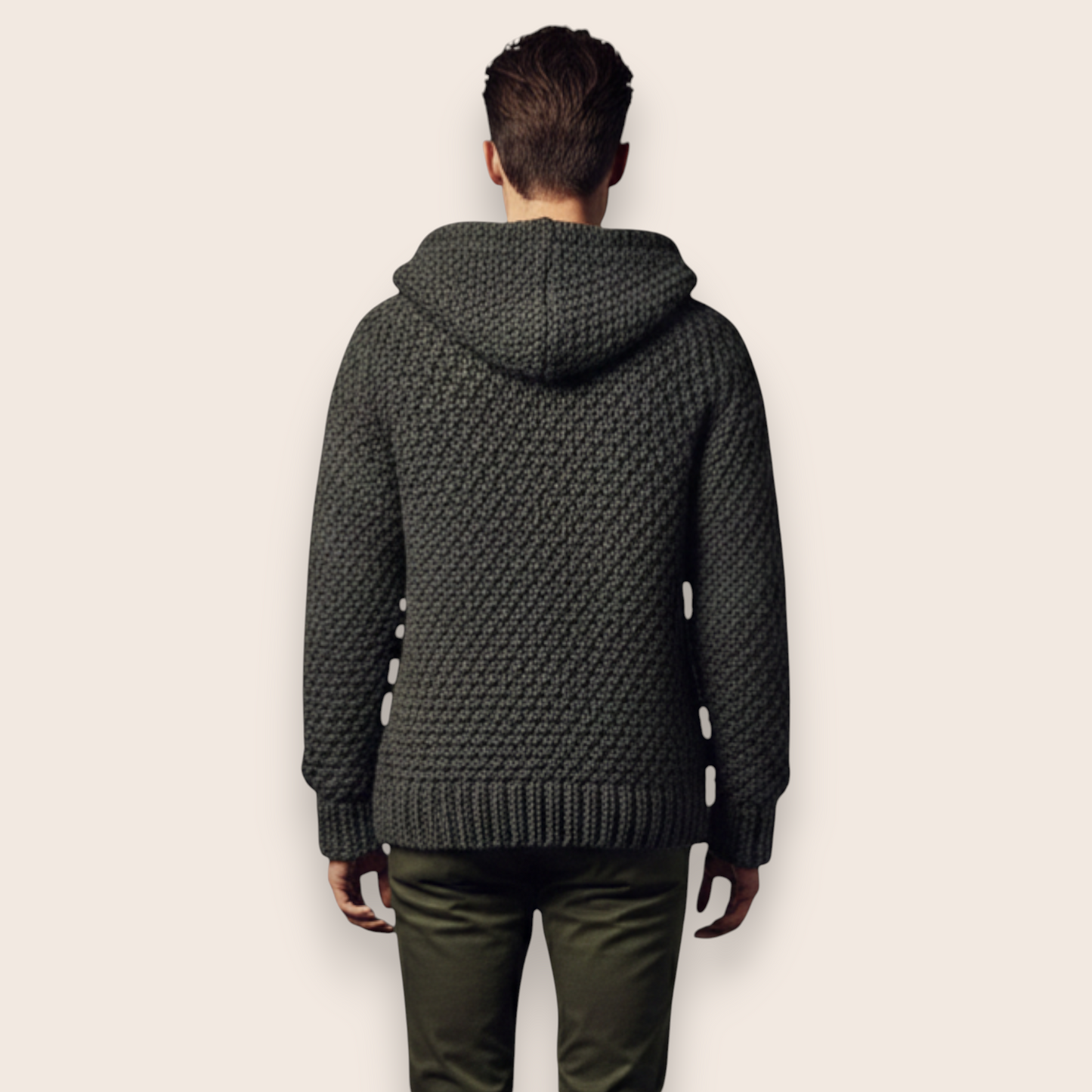 Hand-Knit Charcoal Textured Zip-Front Hoodie