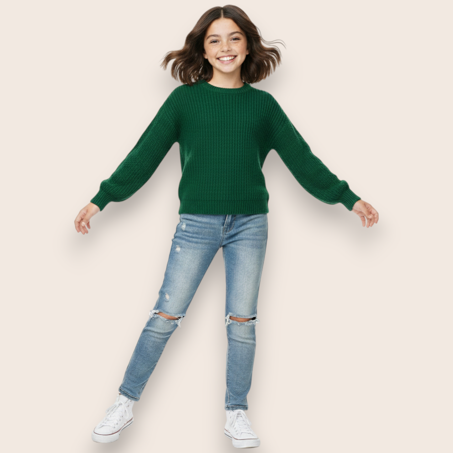 Hand-Knit Emerald Chunky Cable Knit Sweater