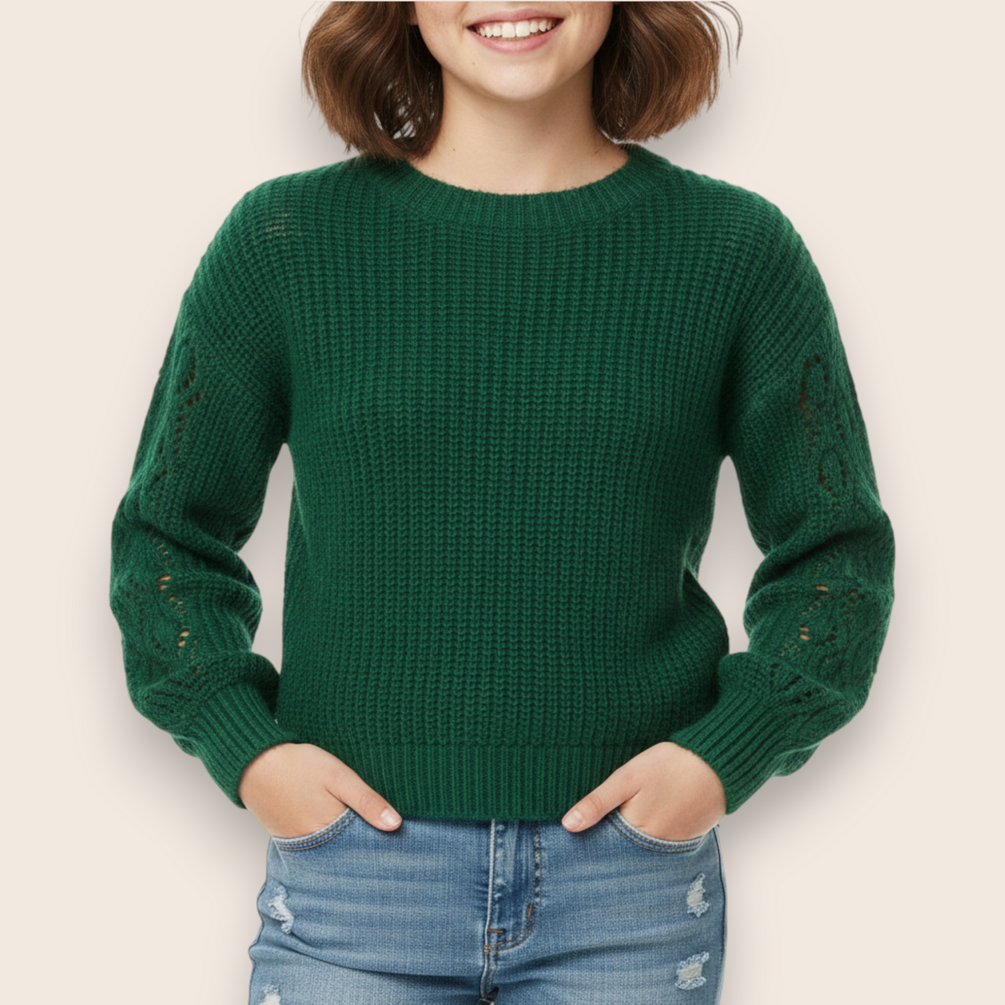 Hand-Knit Emerald Chunky Cable Knit Sweater