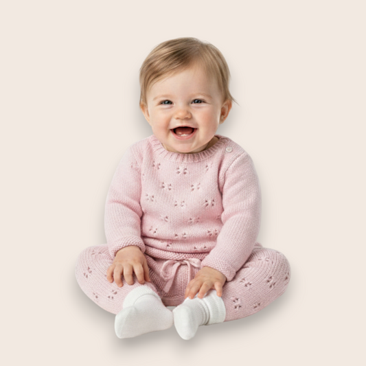 Hand-Knit 2-Piece Baby Lounge Set: Pullover & Trousers
