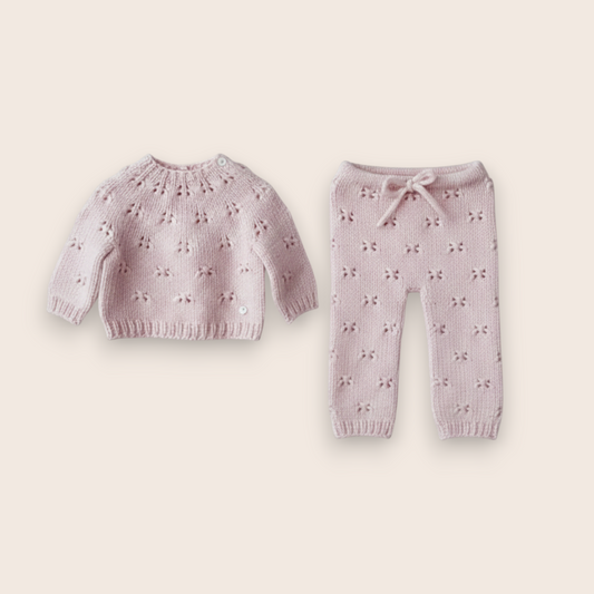 Hand-Knit 2-Piece Baby Lounge Set: Pullover & Trousers