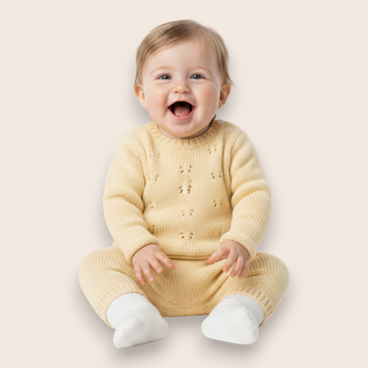 Hand-Knit 2-Piece Baby Lounge Set: Pullover & Trousers