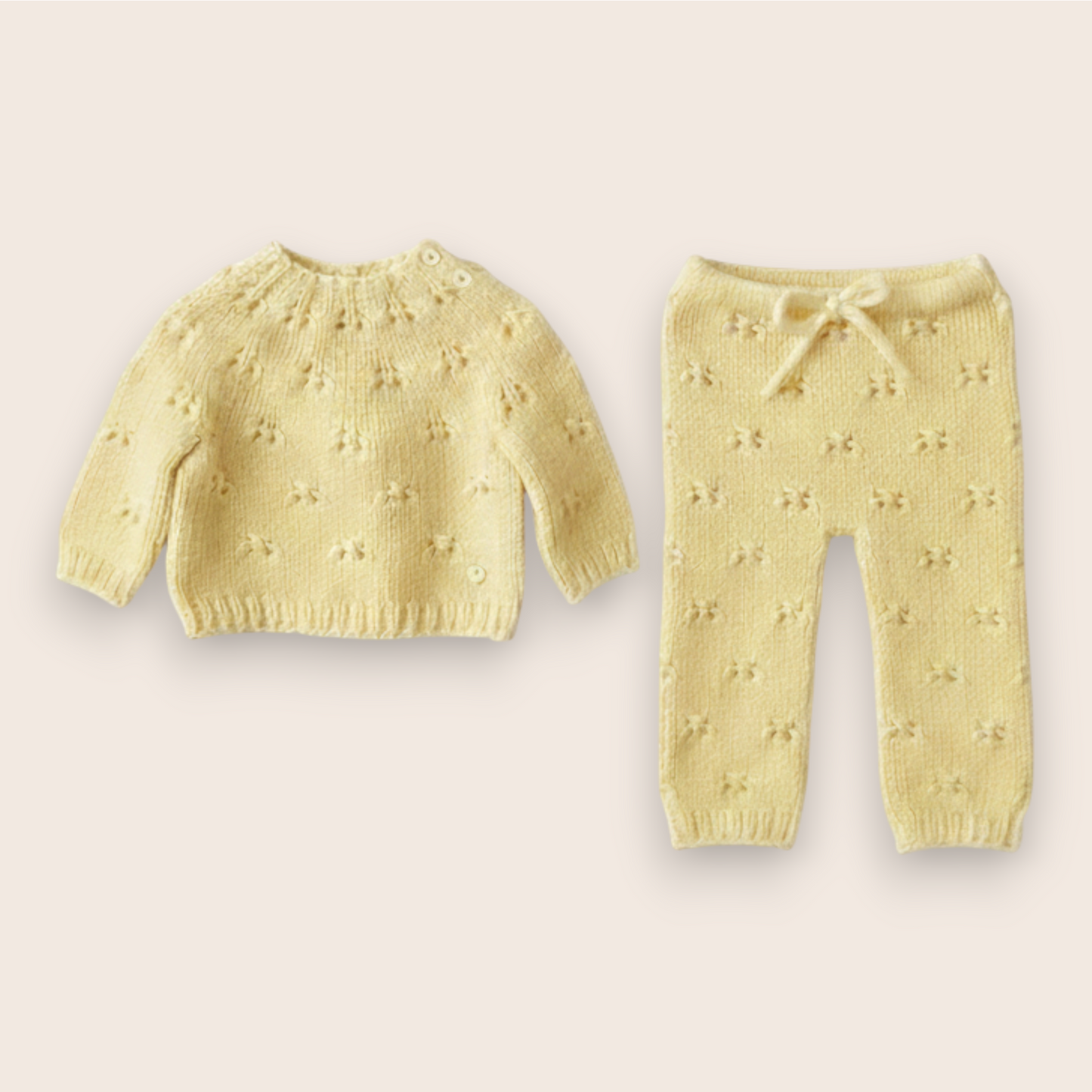 Hand-Knit 2-Piece Baby Lounge Set: Pullover & Trousers