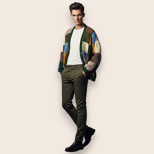 Hand-Knit Patchwork Cardigan in Earth Tones