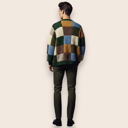 Hand-Knit Patchwork Cardigan in Earth Tones
