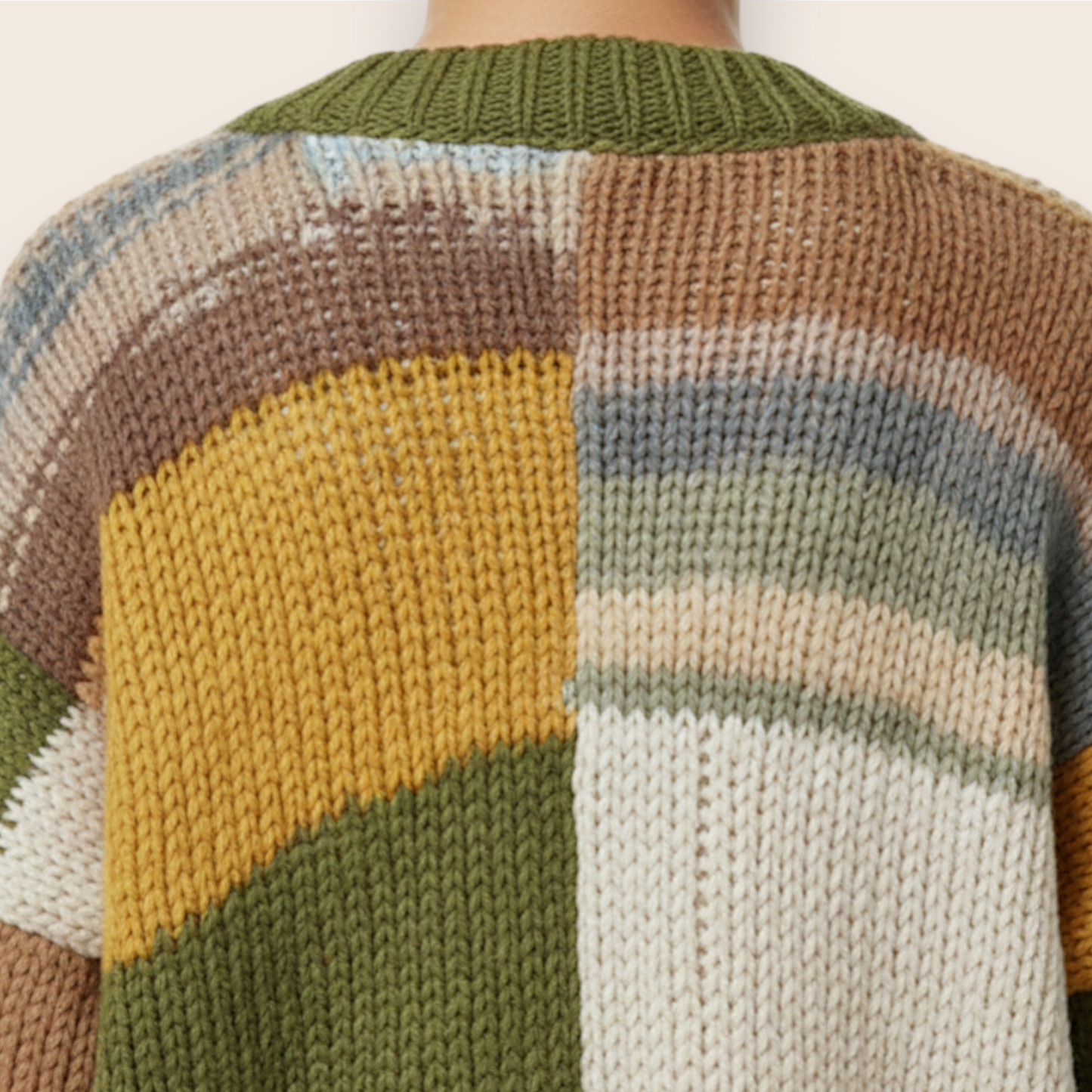 Hand-Knit Earth Tone Patchwork Oversized Cardigan