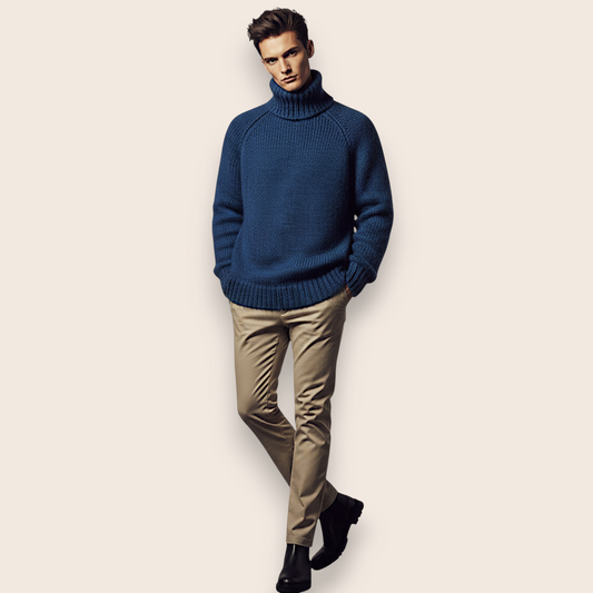 Hand-Knit 2-Piece Set: Striped Cardigan & Matching Turtleneck