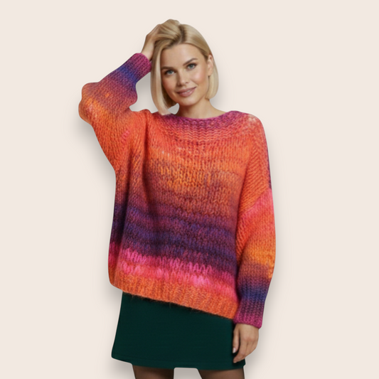 Hand-Knit Ombré Mohair Blend Sweater in Sunset Hues