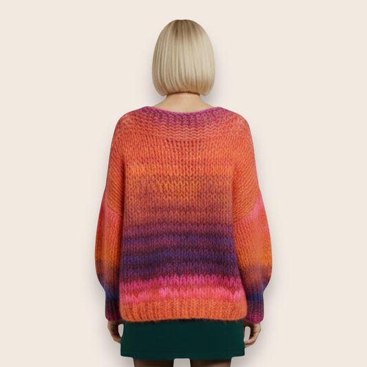 Hand-Knit Ombré Mohair Blend Sweater in Sunset Hues