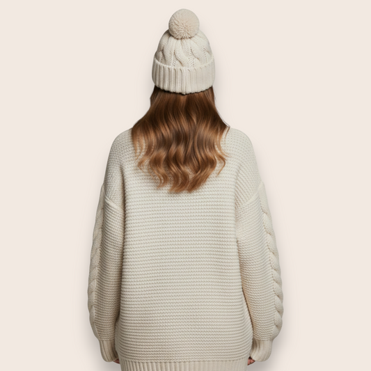 Chunky Cable Knit Wool Sweater with Relaxed Silhouette