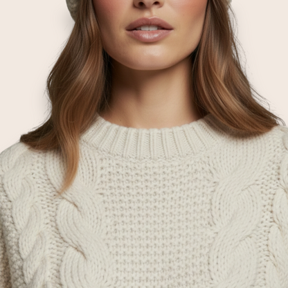 Chunky Cable Knit Wool Sweater with Relaxed Silhouette