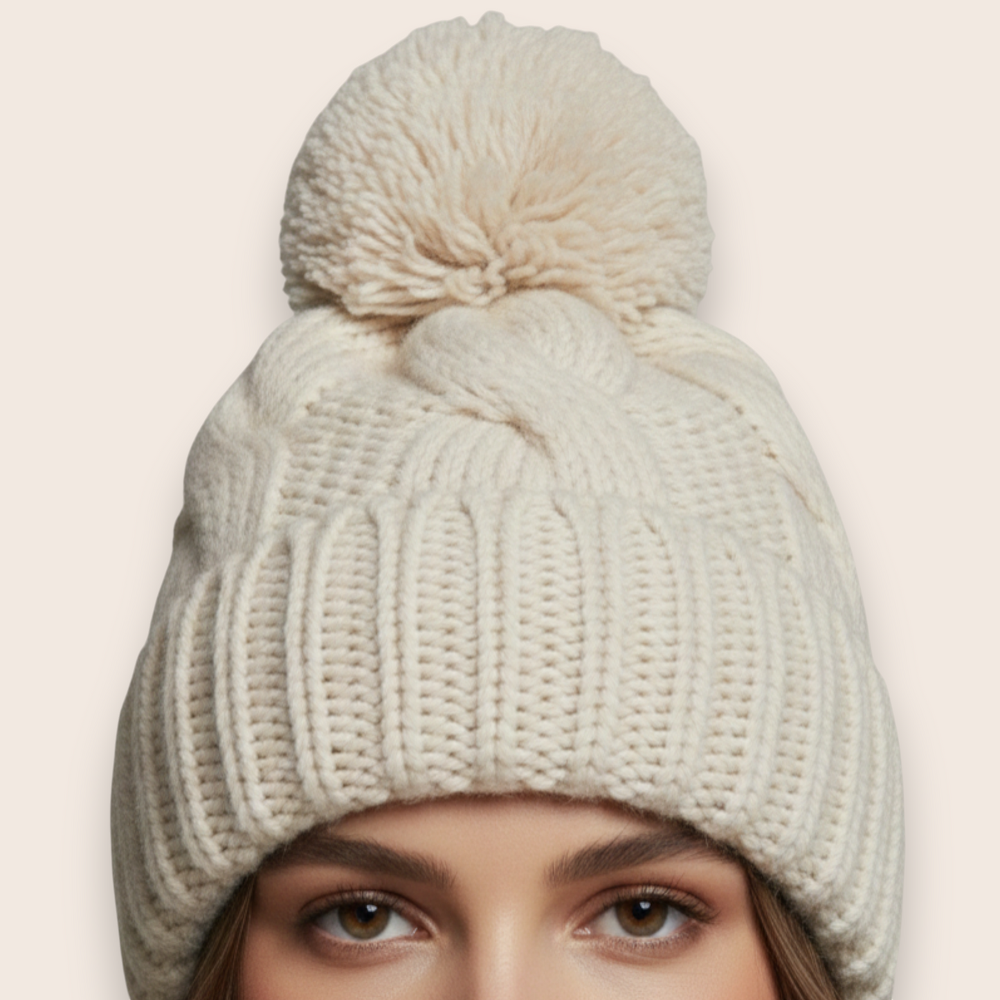 Hand-Knit Chunky Cable Knit Beanie with Pom-Pom